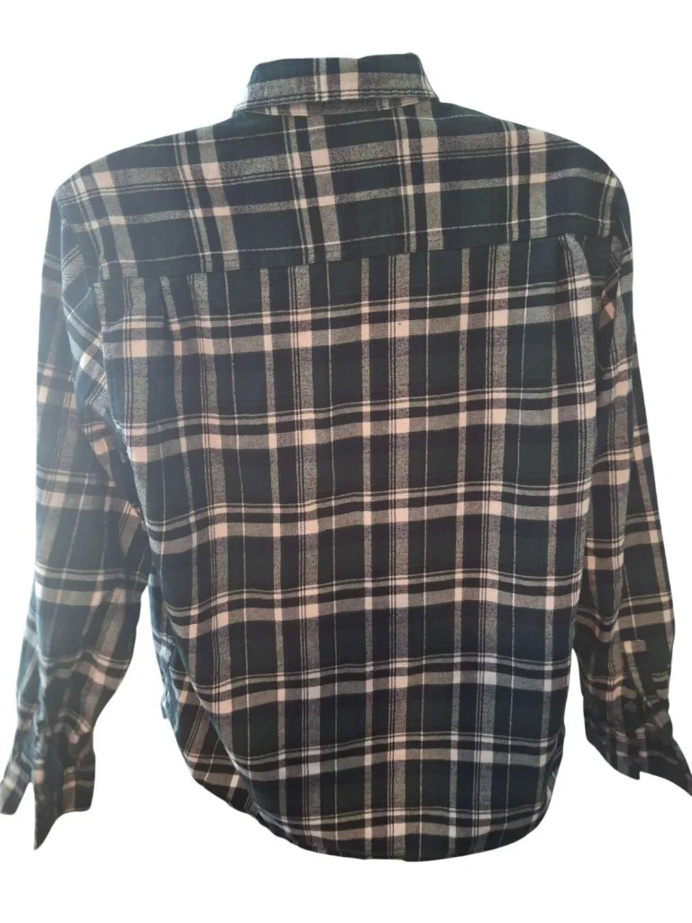 Weatherproof  Plaid Flannel Shirt L Green Blue Button Up Rugged Outdoors Camping